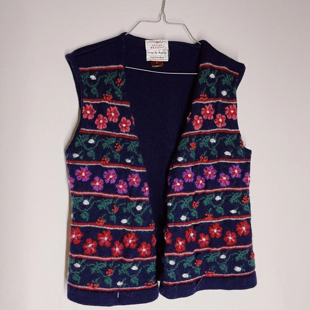 Vintage Susan Bristol Hand Embroidered Sweater Vest Design By Moussie - Picture 1 of 7